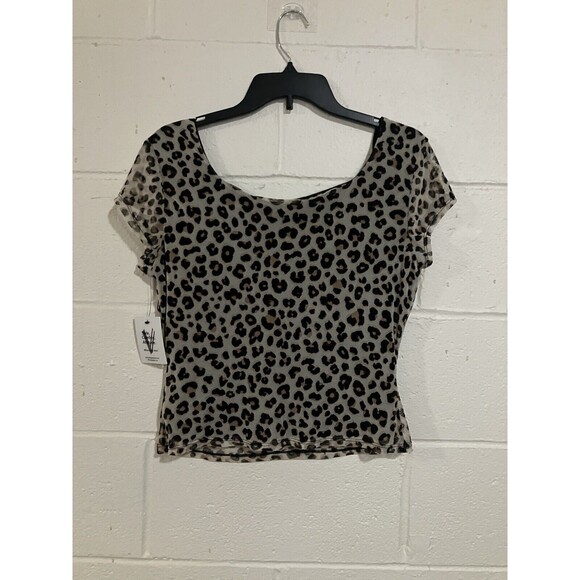 VIBE Animal Print Lace Trimmed Women’s Short Sleeve Top Size L New NWT - Picture 10 of 13